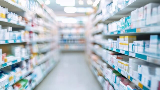 Collection of Footage "Pharmacy shelves with medicine in the blurry background"