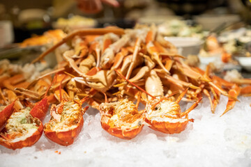 Seafood Buffet Display with Lobster and Crab Legs.