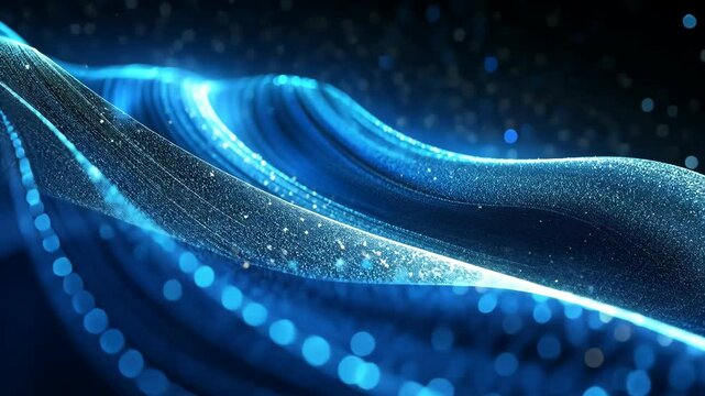 A blue wave with sparkling particles creates a stunning abstract background