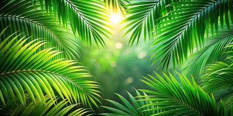 Macro green summer tropical background with exotic palm leaves