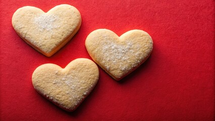Obraz premium Macro heart shaped sugar cookies on red background