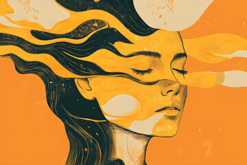 abstract illustration for the world introvert day, Celebrating Women's Strength and Beauty A Vibrant Portrait of a Confident Woman