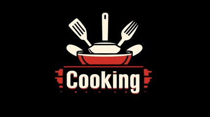  the text "Cooking" along with a pot and cutlery. The logo is set against a black background for a culinary brand.
