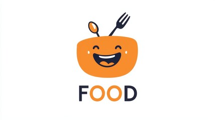   logo design for a restaurant featuring the word "FOOD"  . The logo incorporates a smiling face and vibrant orange lines, symbolizing joy and happiness in cooking  