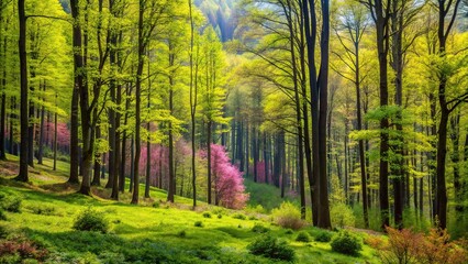 Obraz premium Macro shot of lush wilderness in Bilecik forest during spring season