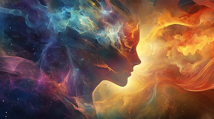 Fototapeta premium a woman face adorned with vibrant abstract paint strokes