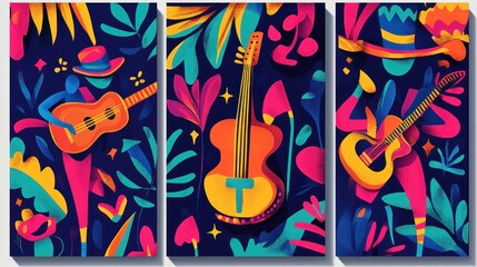 Obraz premium Colorful Abstract Guitar Music Illustration