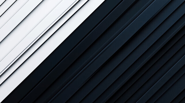 Abstract geometric background with diagonal black and white overlapping parallel lines creating a modern 3D texture