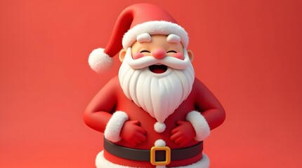 Fototapeta premium Christmas Theme Cute 3D Santa Claus Laughing Low Poly Festive Wallpaper Background Render Xmas