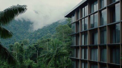 Experience breathtaking green mountains from a balcony in Northern Thailand, where clouds and mist create a serene atmosphere in the hills below
