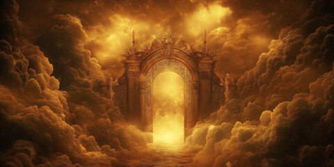 Fototapeta premium Portal in den Himmel umgeben von mystischen Wolken