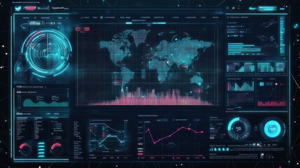 Obraz premium Cybersecurity Interface with Global Data Visualization