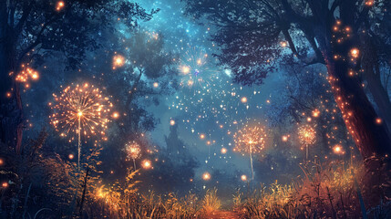 Colorful fireworks burst against a dreamy bokeh backdrop, creating a vibrant, festive atmosphere that captures the joy of New Year celebrations