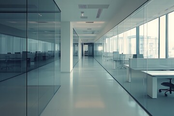 Modern Minimalistic Concrete Coworking Office room with Blank Walls, High Ceilings,and Mockup Frame