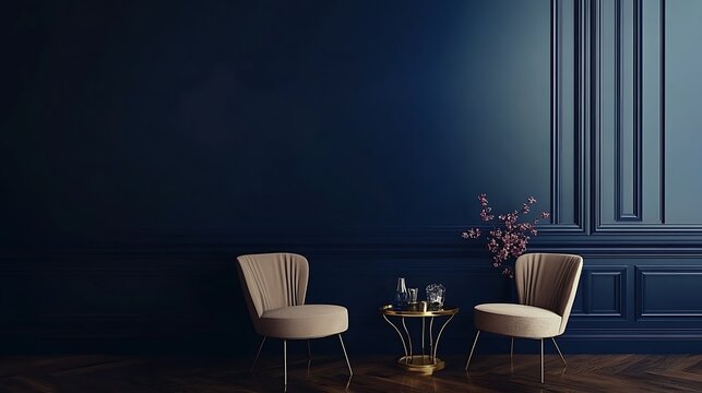 Modern Minimalistic Concrete Coworking Office room with Blank Walls, High Ceilings,and Mockup Frame