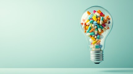   A colorful pill container atop a blue table adjacent to a light-colored wall
