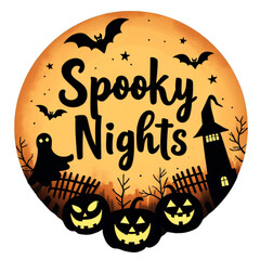 Obraz premium Spooky Nights Halloween Circle Design with Ghosts, Pumpkins, and Bats