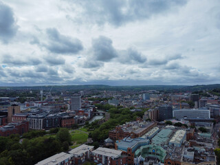 An Aerial View of Buildings at Central Bristol City of Southwest of England, United Kingdom. May 27th, 2024. The High Angle Footage Was Captured with Drone's Camera from High Altitude.