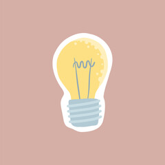 Light bulb idea diary sticker. Words, characters and quotes for planner journal. Trendy notebook decor with girls, food and cats. Daily reminder vector set as coffee cup, love letter, rainbow