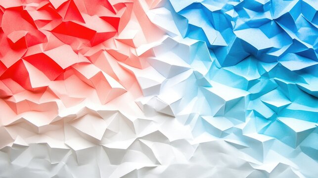 Abstract geometric background with polygonal patterns in blue, white, and red. Three-dimensional effects that symbolize unity and global awareness. The concept of global health and World Diabetes Day.