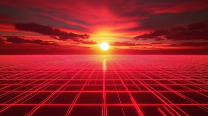Sunset Over a Gridded Landscape