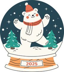 A white bear is dancing in a glass ball. Christmas decoration. New Year's gift