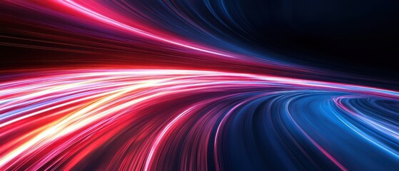 Abstract light streaks in red and blue colors on a black background.