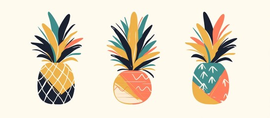 Playful pineapple logo design    incorporates a fun color palette of bright yellow, green, orange, red, and pink against a clean white background.