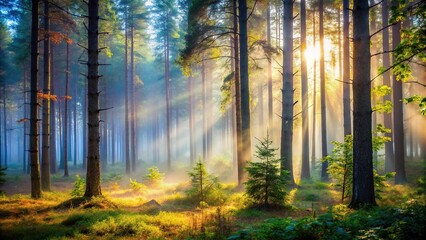 Obraz premium Misty morning forest photography