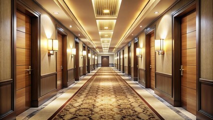 Luxury hotel corridor with sunlight streaming through the window