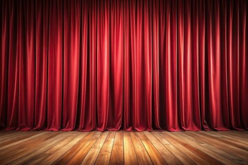 Luxury red curtain backdrop on stage with wooden floor