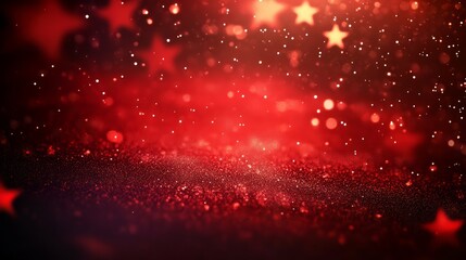Abstract Red Background with Glittering Stars and Bokeh Effects