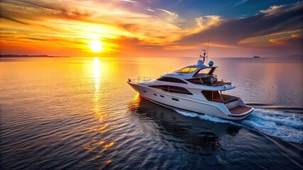 Fototapeta premium Luxury yacht sailing on ocean at sunset, minimalist design