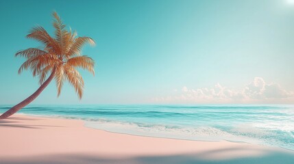 Obraz premium Tranquil beach with clear water and swaying palms