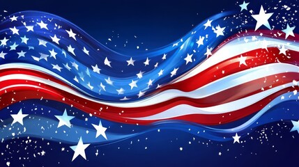 Waving American Flag with Stars and Stripes in a Starry Background