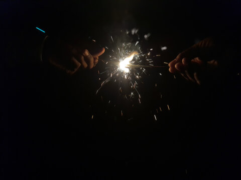 Diwali sparkler or kambi mathappu at night photography.