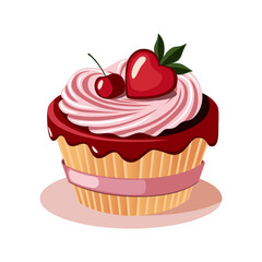 Delicious Cupcake with Cherry and Strawberry for Valentine’s