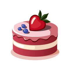 Blueberry and Strawberry-Topped Valentine’s Cupcake Illustration