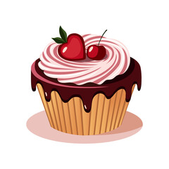 Valentine’s Cupcake with Cherry and Heart Decoration