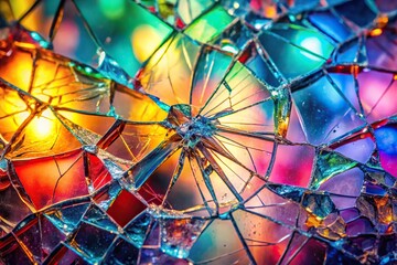 Fototapeta premium Macro colorful abstract background of shattered glass texture with a modern style