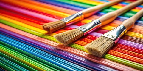 Fototapeta premium Macro colorful background with paintbrushes and stripes of color symbolizing creativity in art