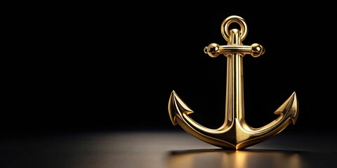 Macro gold anchor isolated on a black background
