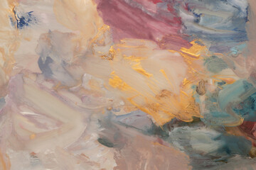 Art Oil and Acrylic brushstroke smear blot painting wall. Abstract texture gold, beige, pastel...
