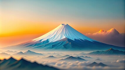 Macro layered paper art of Mount Fuji with pastel sky