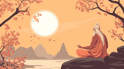 Serene Meditation by a Sunset Lake
