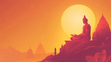 Serene Buddha Silhouette at Sunset in a Tranquil Landscape