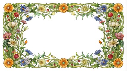 Macro modern art nouveau wildflower frame border perfect for Christmas invitations