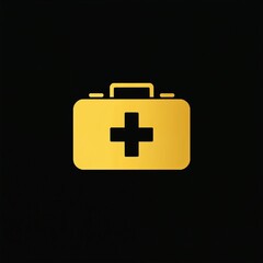 Obraz premium gold solid first aid kit doctor bag icon in center on black background