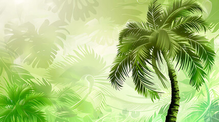 The image is a lush green palm tree with a few other green leaves in the background.
