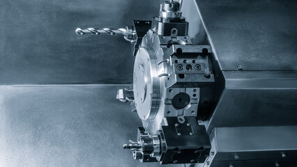 Manufacturing CNC professional lathe machine, Industrial concept background